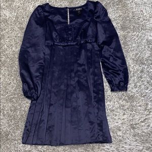 BCBG Satin long sleeve Navy Blue Pleated Dress